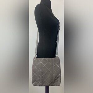 Vera Bradley Silver Nylon Crossbody Shoulder Bag Purse Diamond Pattern Adj Strap
